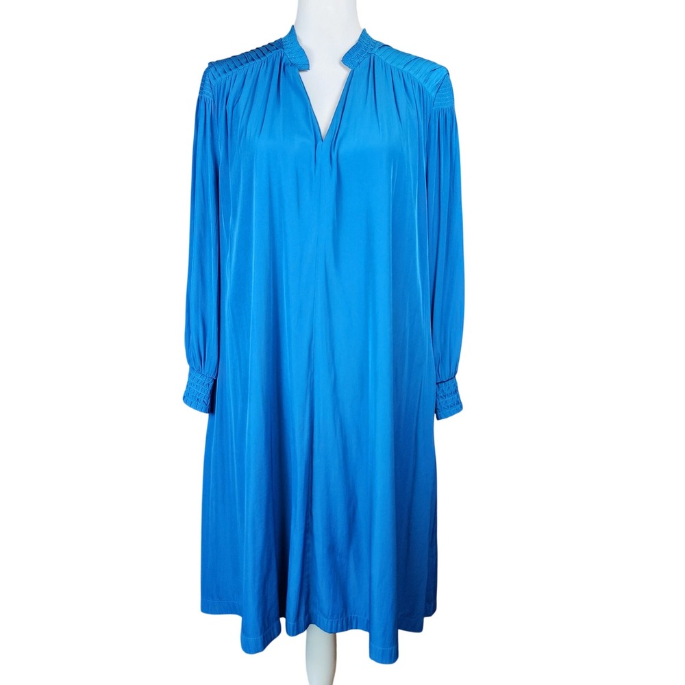 Chicos Shift Midi Dress 2 Large Teal Blue Oversized Flowy Wedding Guest Casual
